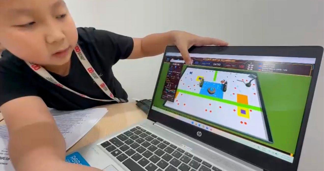 Student running CoSpace Rescue simulation on laptop